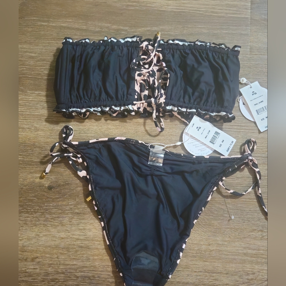 PQ Swim Nala Remi Ruched Bandeau Bikini Set Pink Animal Print Sz S - Picture 8 of 11